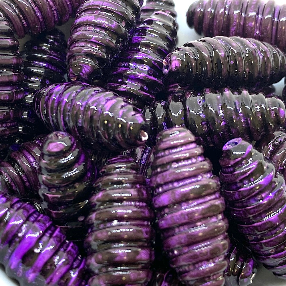 25x10mm Spiral Oval (10) - Purple w. Black - Psychedelic Vintage Lucite Beads