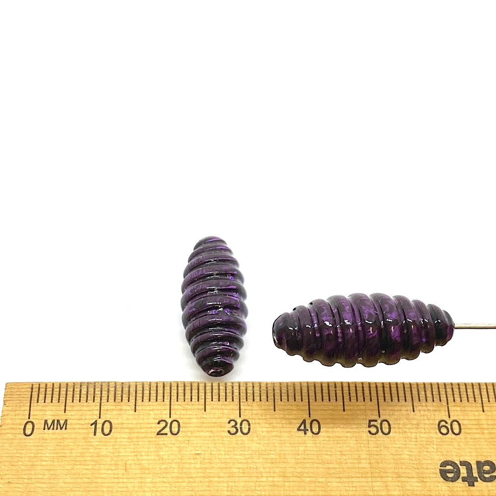 25x10mm Spiral Oval (10) - Purple w. Black - Psychedelic Vintage Lucite Beads