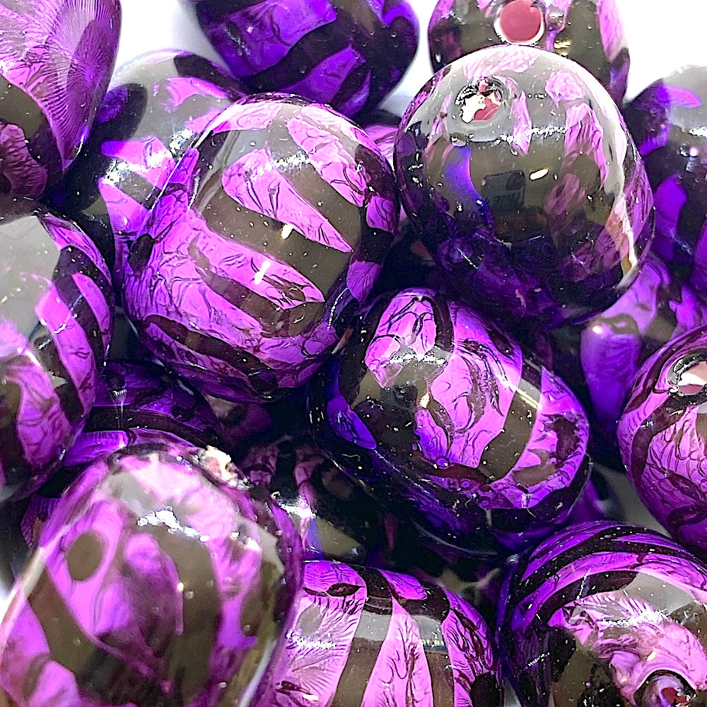 20x16mm Barrel (10) - Purple w. Black - Psychedelic Vintage Lucite Beads