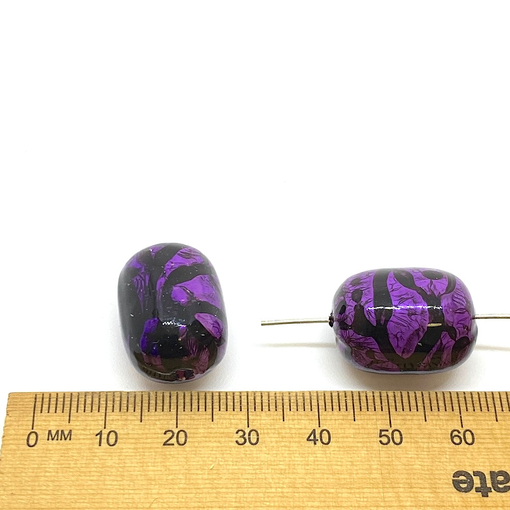 20x16mm Barrel (10) - Purple w. Black - Psychedelic Vintage Lucite Beads