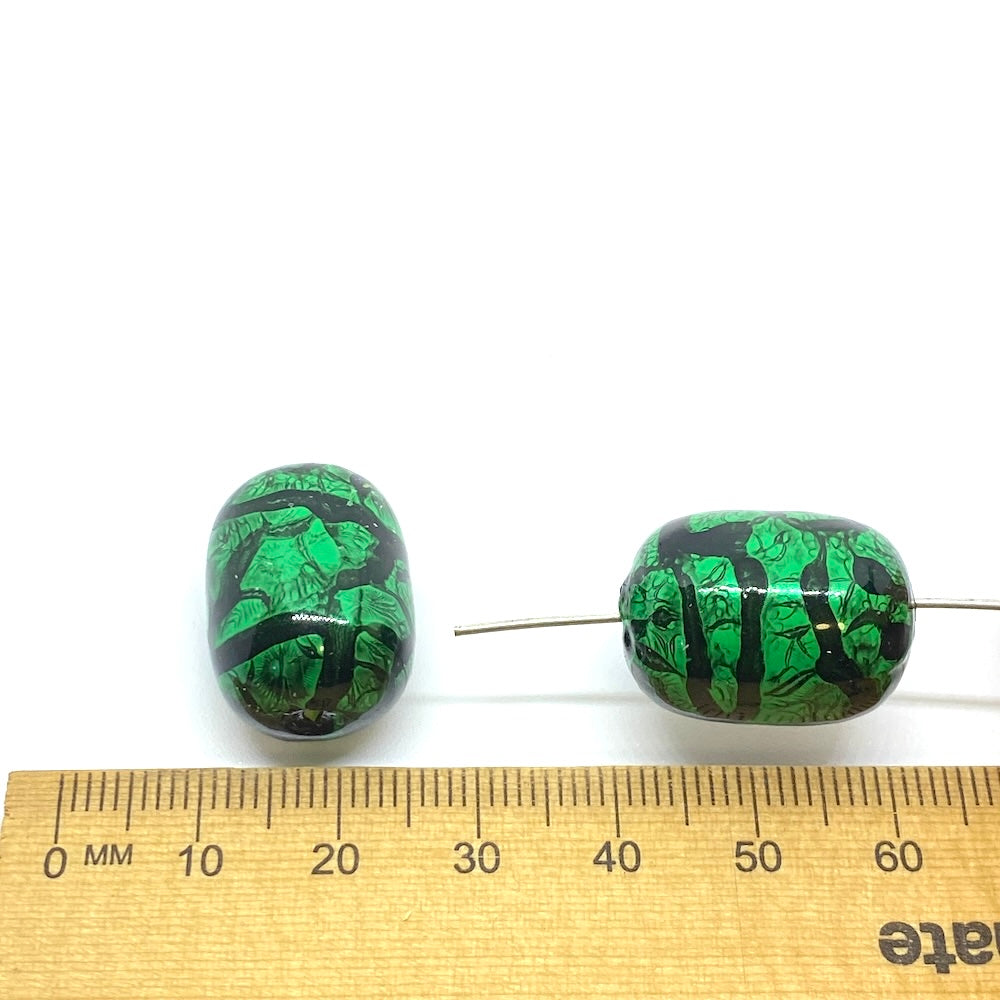 20x16mm Barrel (10) - Green w. Black - Psychedelic Vintage Lucite Beads