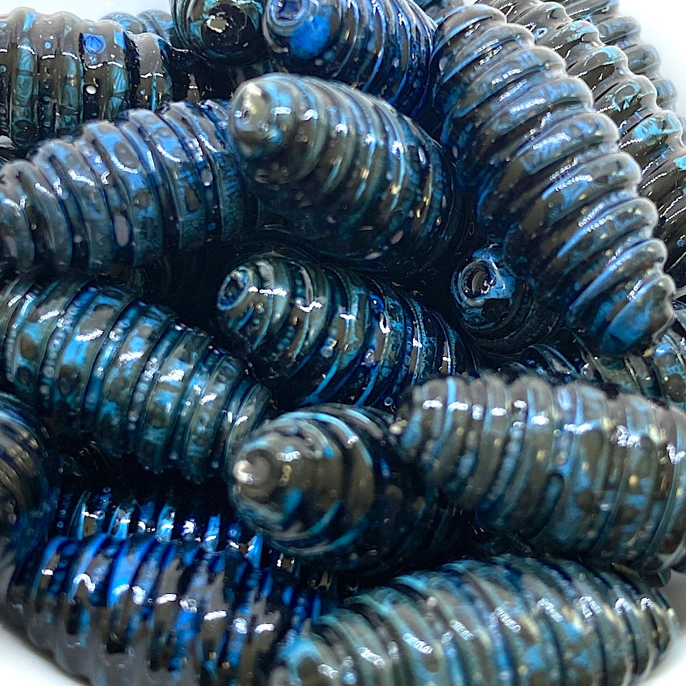 25x10mm Spiral Oval (10) - Blue w. Black - Psychedelic Vintage Lucite Beads