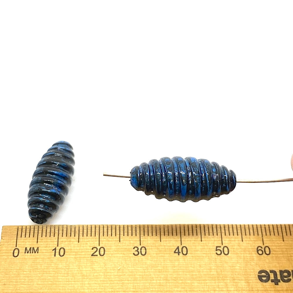 25x10mm Spiral Oval (10) - Blue w. Black - Psychedelic Vintage Lucite Beads