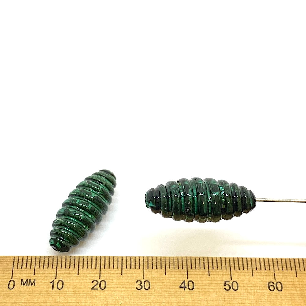 25x10mm Spiral Oval (10) - Green w. Black - Psychedelic Vintage Lucite Beads