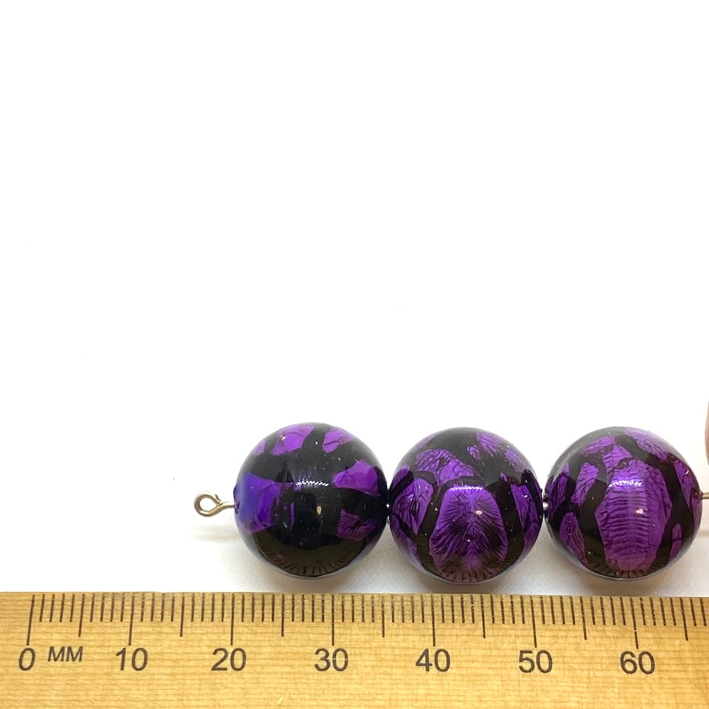 16mm Round (10) - Purple w. Black - Psychedelic Vintage Lucite Beads