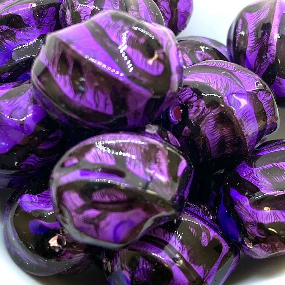 20x15mm Twisted Barrel (10) - Purple w. Black - Psychedelic Vintage Lucite Beads