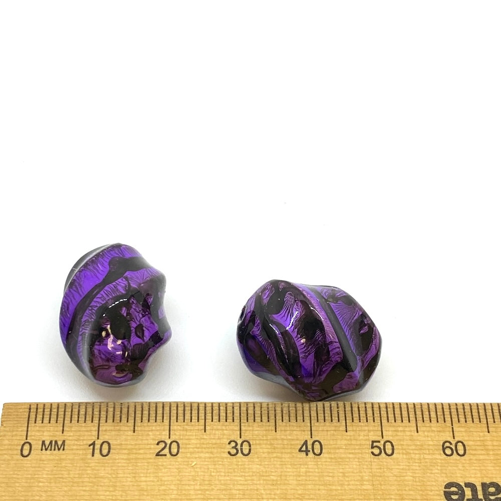 20x15mm Twisted Barrel (10) - Purple w. Black - Psychedelic Vintage Lucite Beads