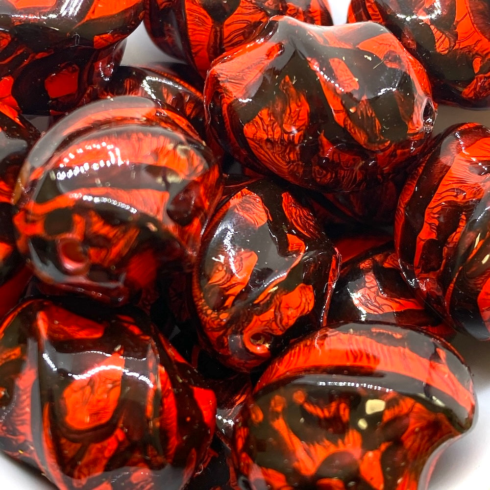 20x15mm Twisted Barrel (10) - Red w. Black - Psychedelic Vintage Lucite Beads