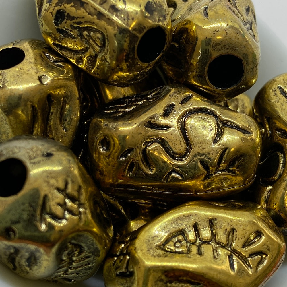 28x16mm Rectangle (10) - Antique Gold - Vintage Metalised Beads