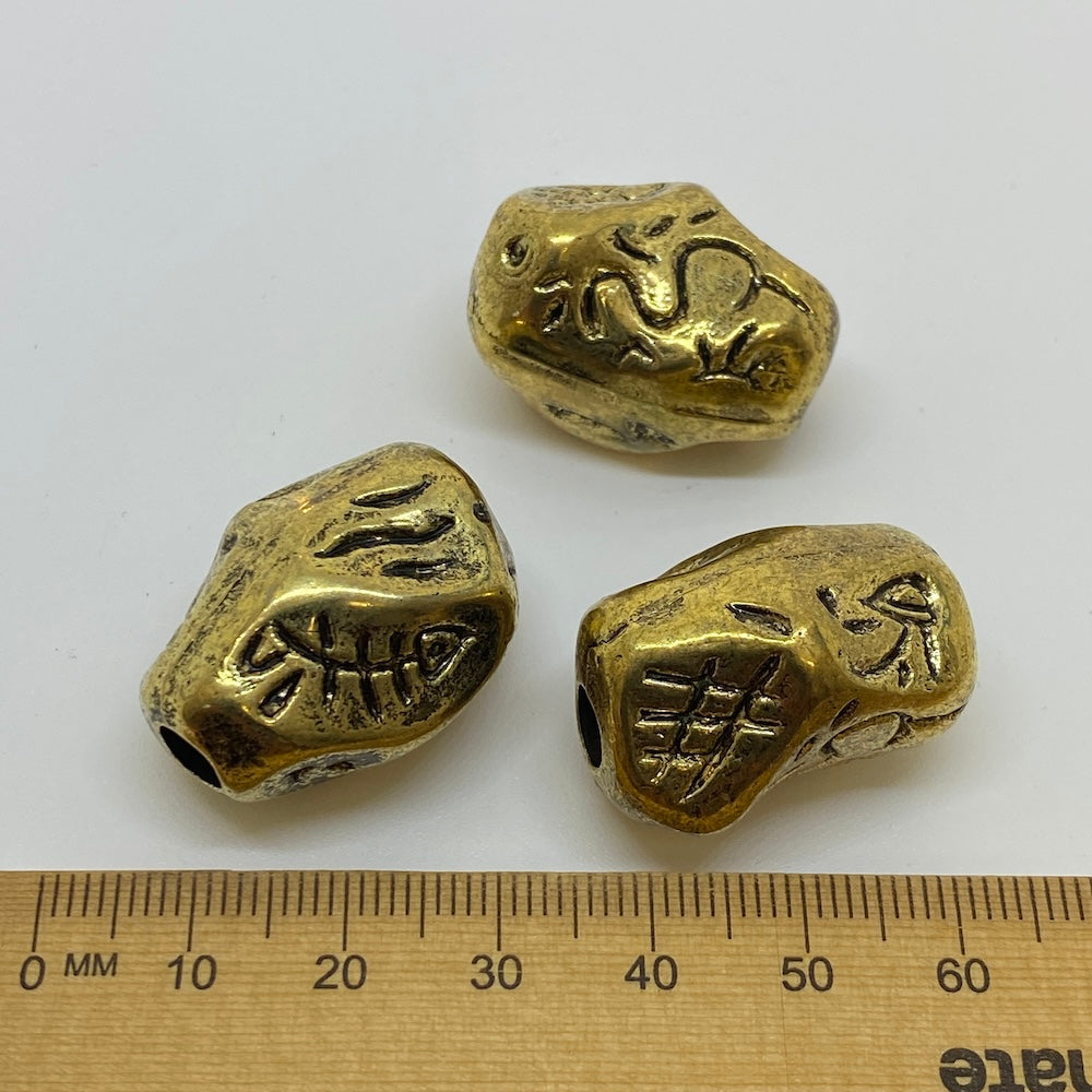 28x16mm Rectangle (10) - Antique Gold - Vintage Metalised Beads