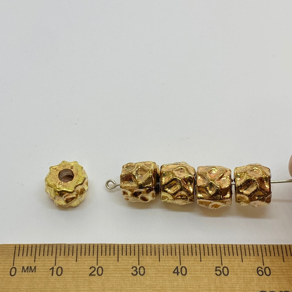 10mm Drum (25) - Coppery Gold - Vintage Metalised Beads