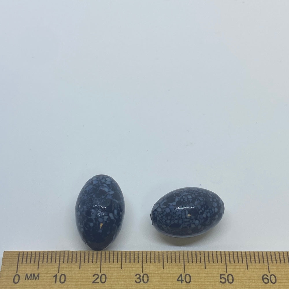 19x14mm Oval (10) - Black w. Rolled Crumb - Vintage Glass Lampwork Beads