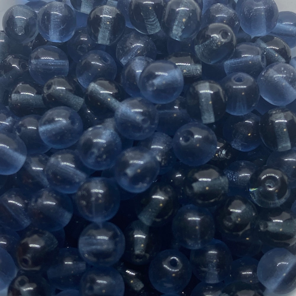 6mm Round (25) - Indicolite Blue Transparent - Vintage Czech Glass Beads