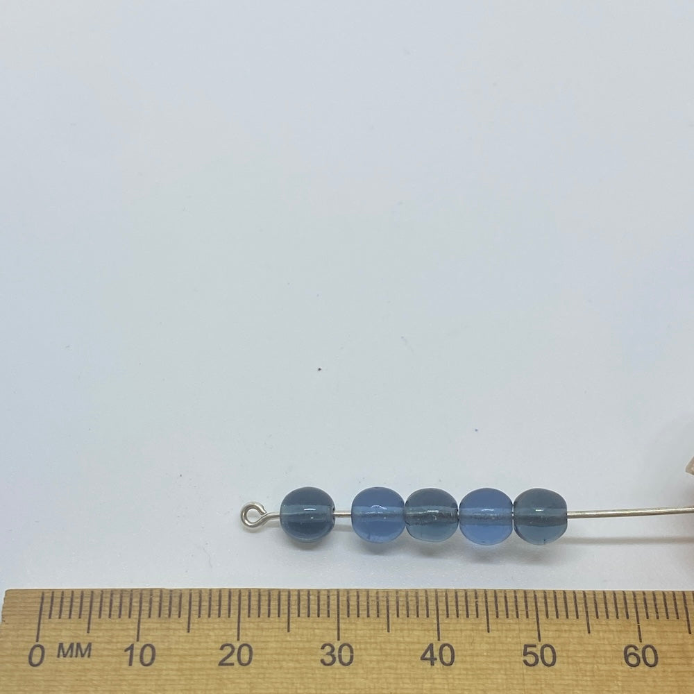 6mm Round (25) - Indicolite Blue Transparent - Vintage Czech Glass Beads
