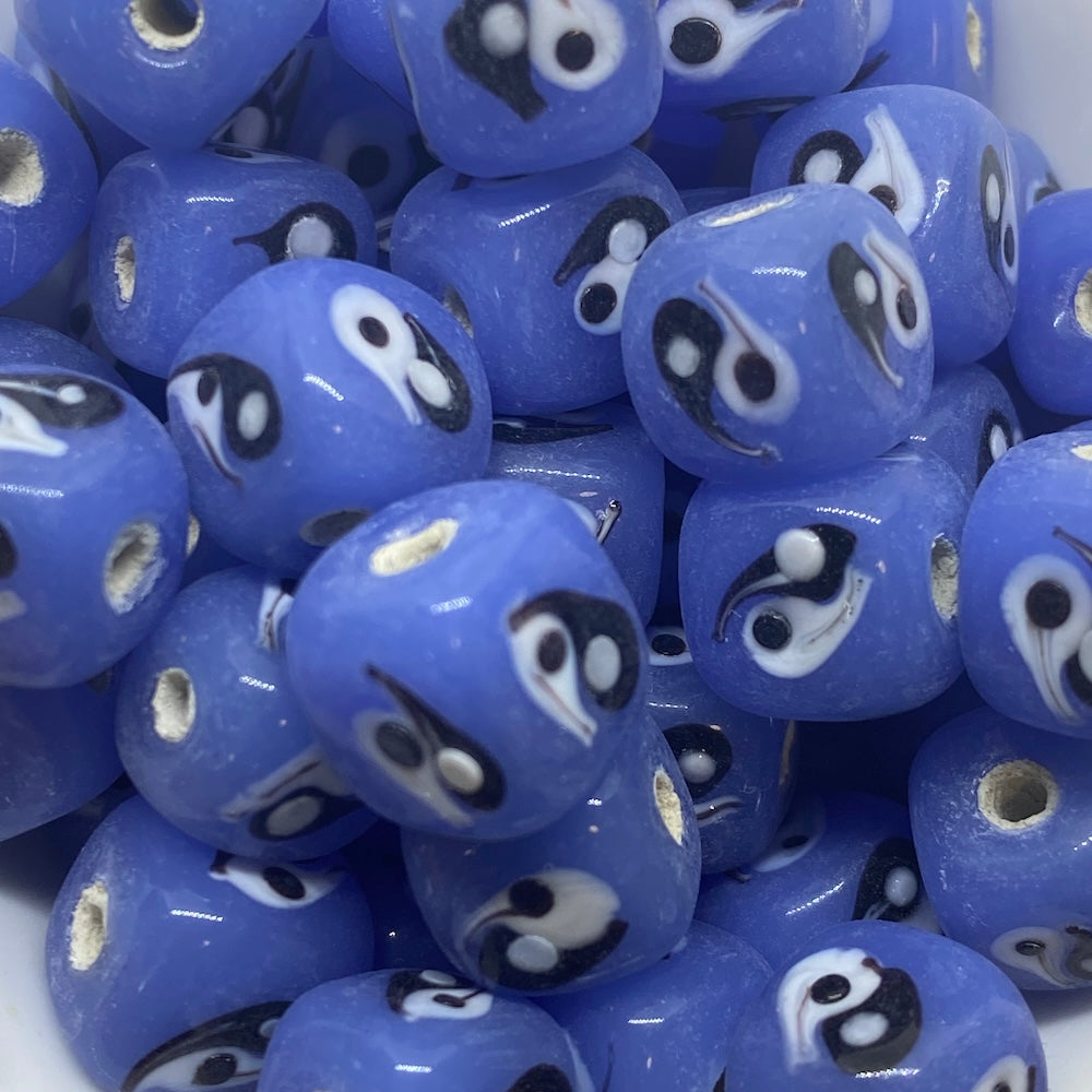 Yin Yang Cube Bead (10) - Light Blue Opaque - Vintage Handmade Glass Lampwork Beads