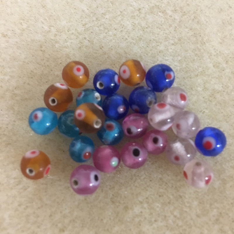 6mm Evil Eye (25) - Transparent Mixed - Vintage Glass Handmade Lampwork Beads