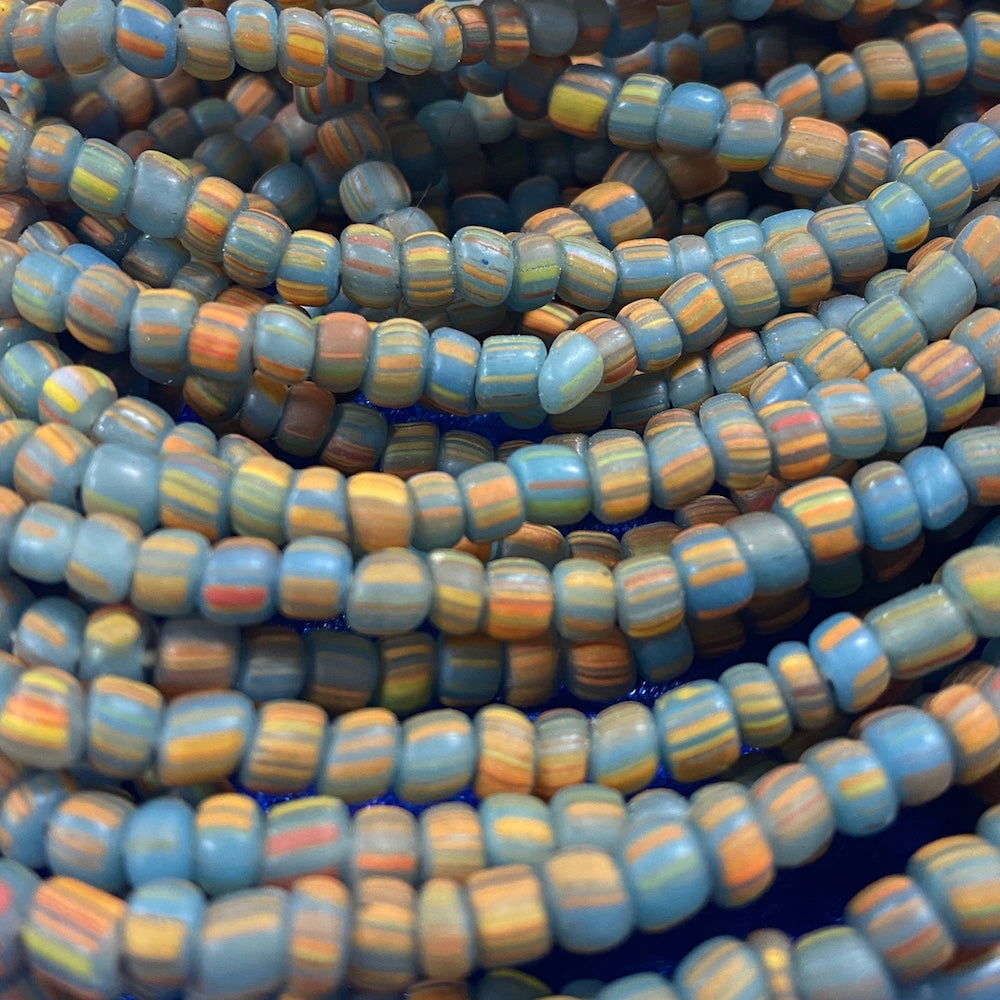 4~5mm Gooseberry - Blue w. Yellow & Red - Java Glass Beads - (1 strand)