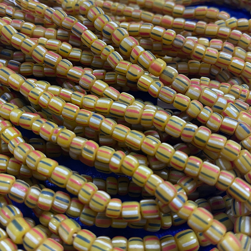 4~5mm Gooseberry - Yellow w. Colours - Java Glass Beads - (1 strand)