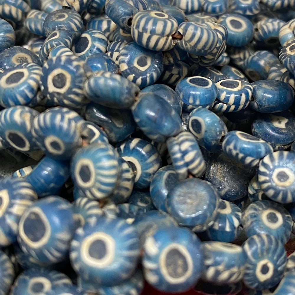 Evil Eye Beads (25) - Blue & White - Java Glass Cane Beads