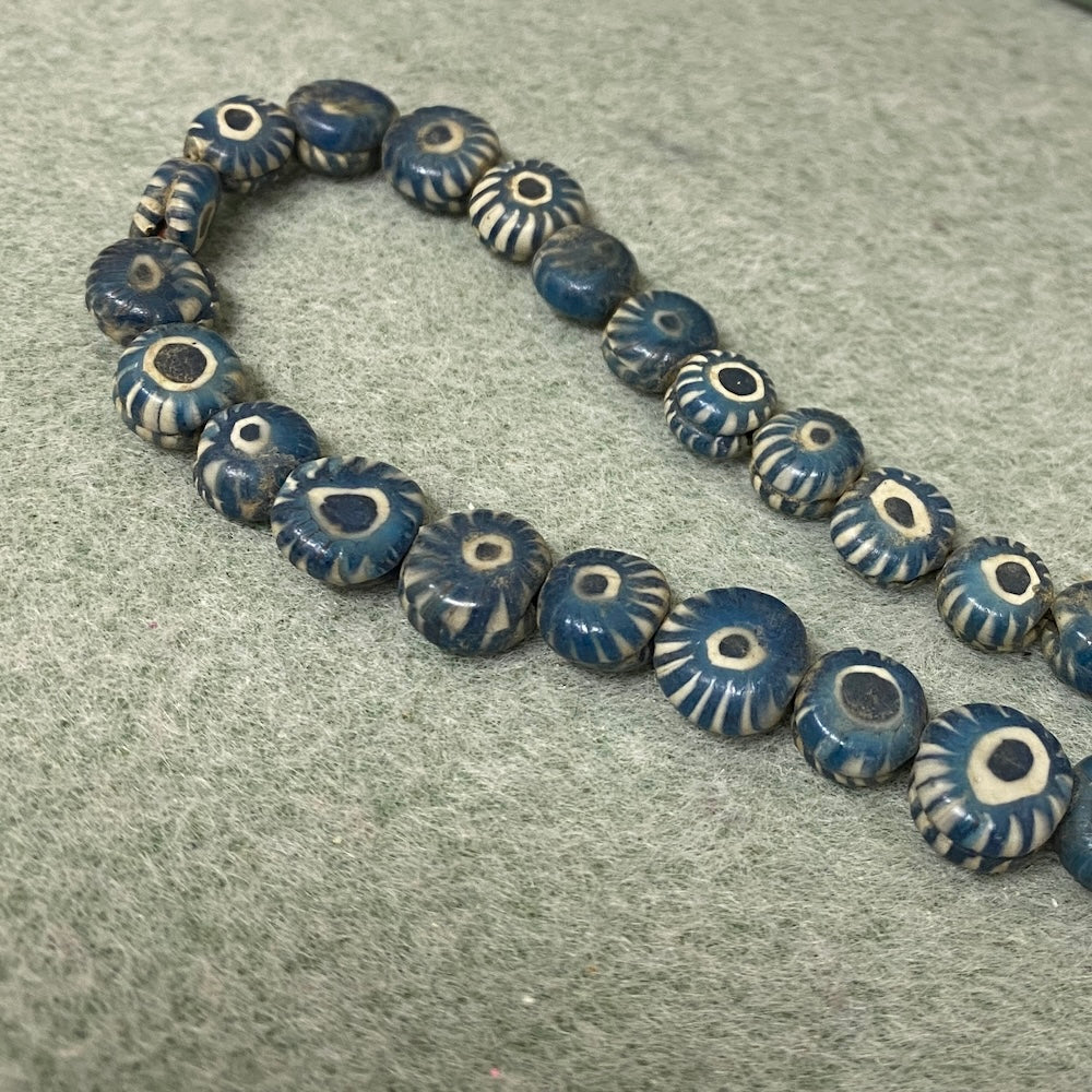Evil Eye Beads (25) - Blue & White - Java Glass Cane Beads