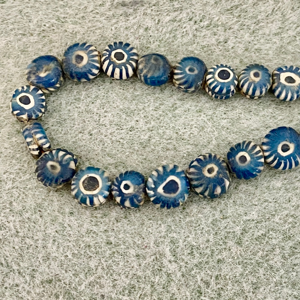 Evil Eye Beads (25) - Blue & White - Java Glass Cane Beads