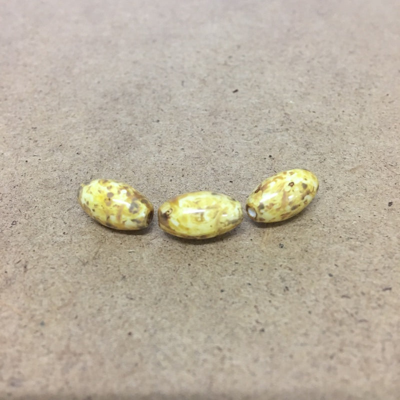 13x7mm Rice (100) - Dark Cream w. Brown Picasso - Vintage Czech Glass Beads