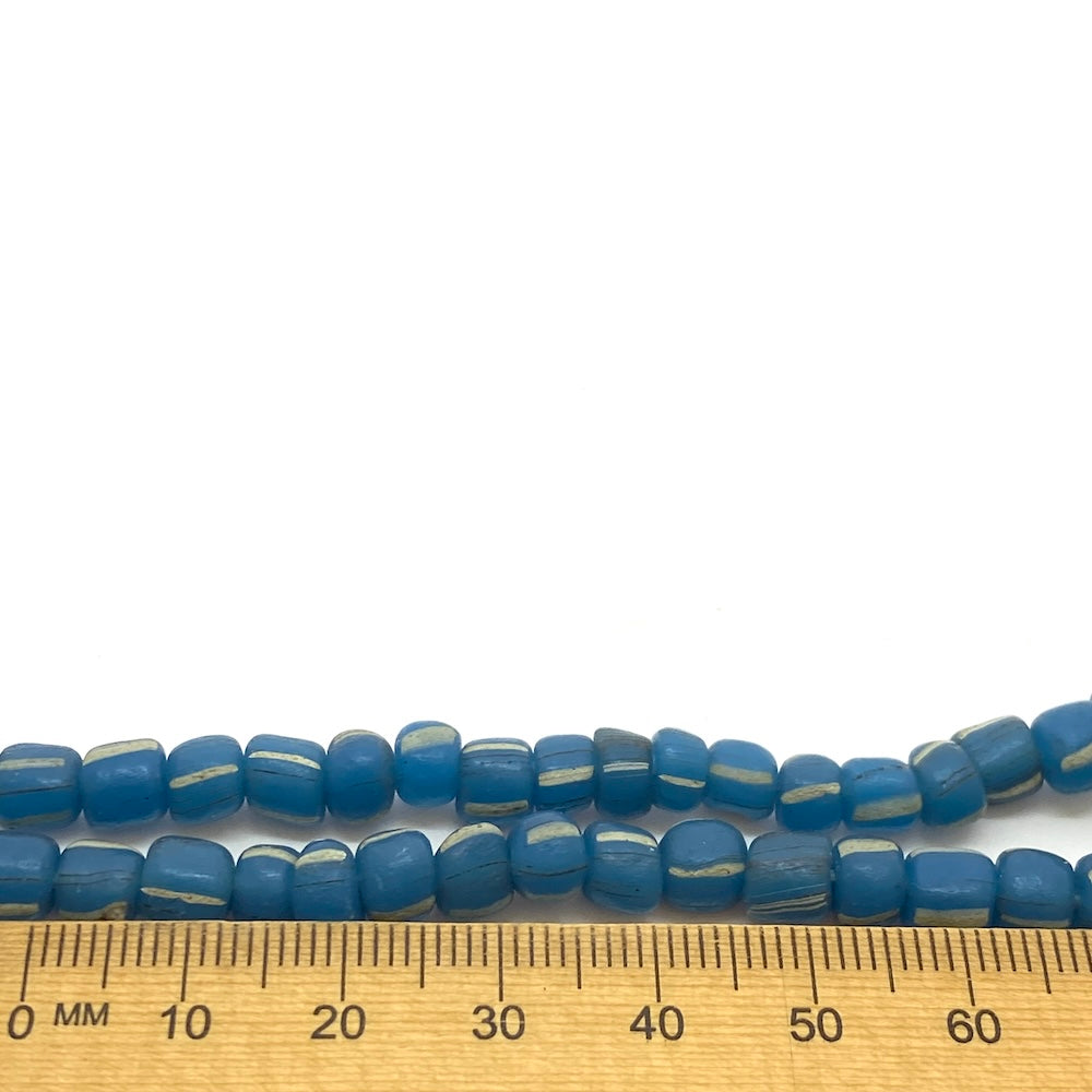 4~5mm Gooseberry - White w. Blue & Red - Java Glass Beads - (1 strand)