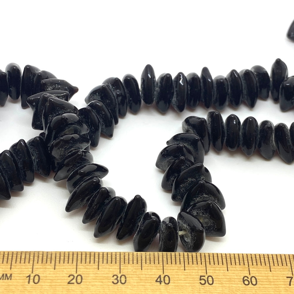 Triangle Rondelle - Black Opaque - Java Glass Lampwork Beads - (1 strand)