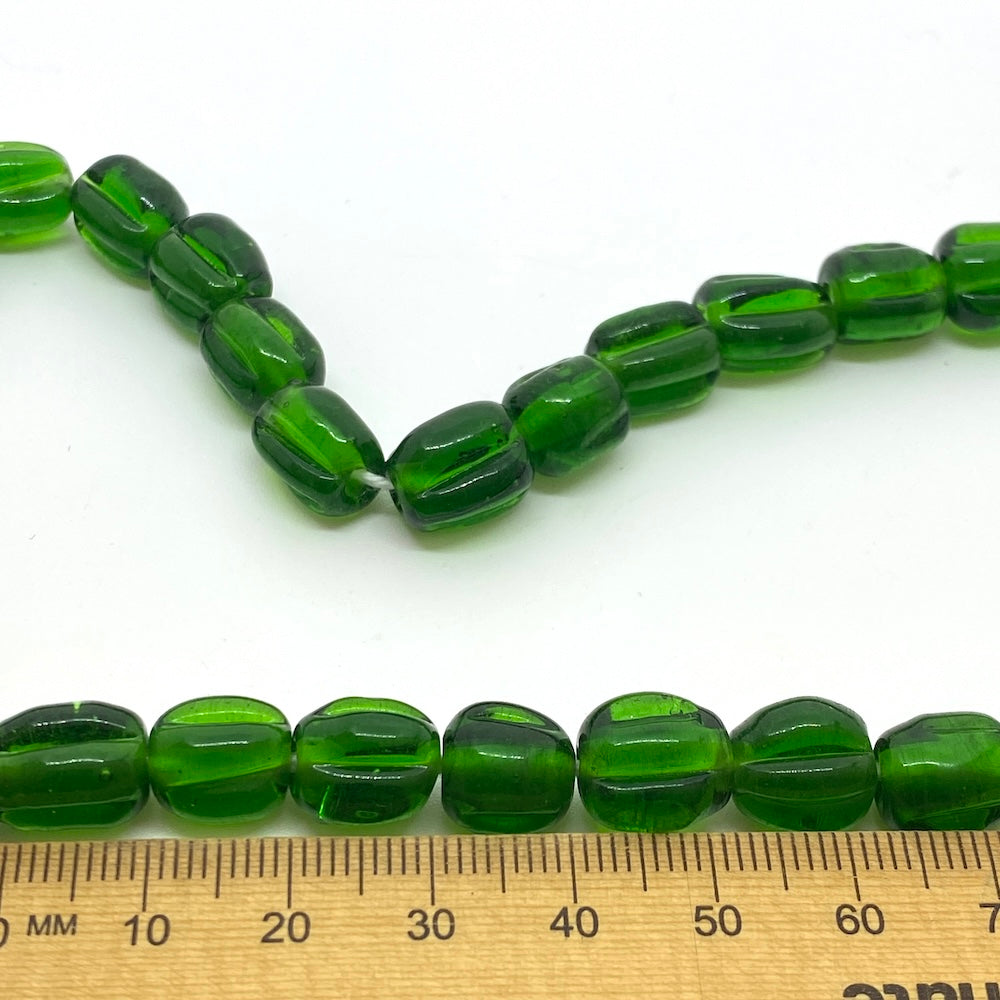 Melons - Bottle Green Transparent - Java Glass Lampwork Beads - (1 strand)