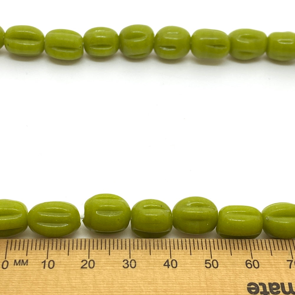 Melons - Olive Green Opaque - Java Glass Lampwork Beads - (1 strand)