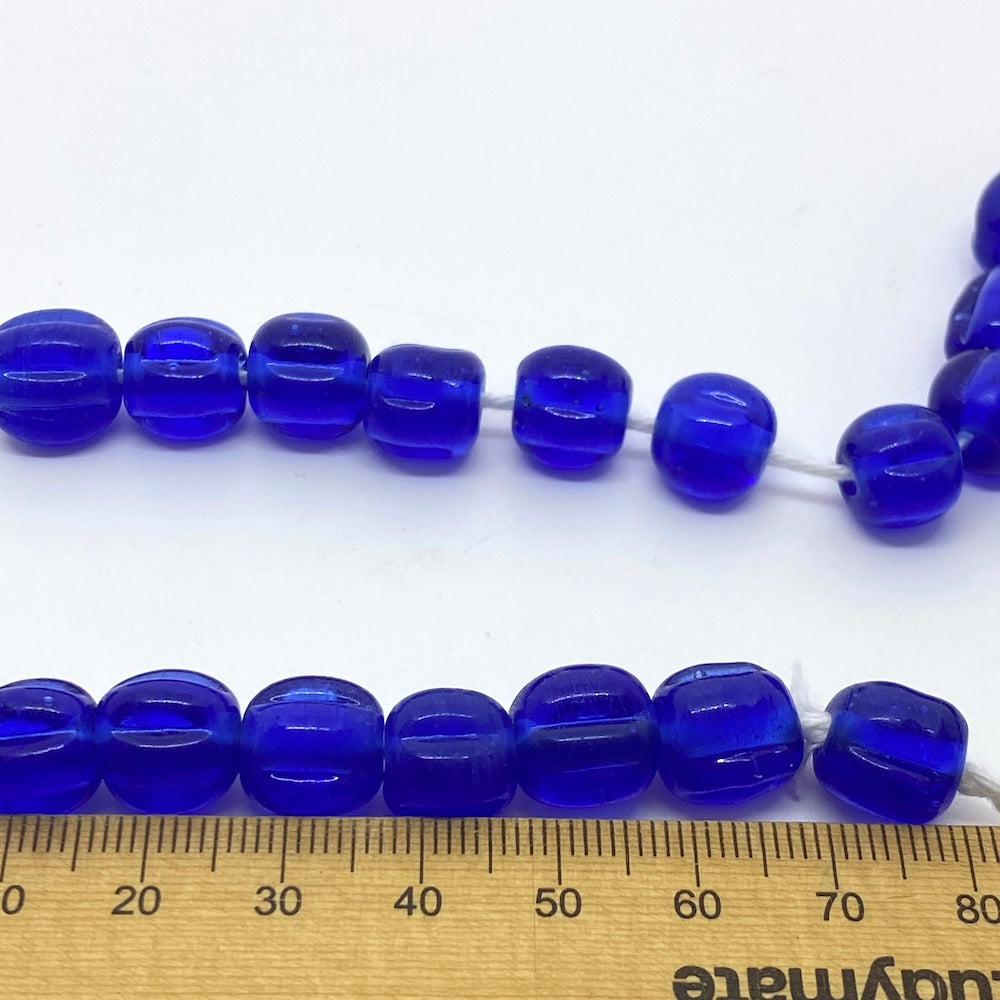 Melons - Sapphire Blue Transparent - Java Glass Lampwork Beads - (1 strand)