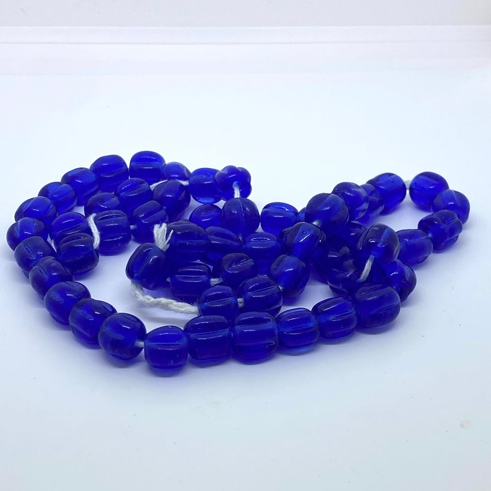 Melons - Sapphire Blue Transparent - Java Glass Lampwork Beads - (1 strand)