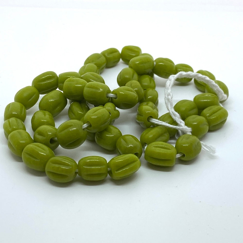 Melons - Olive Green Opaque - Java Glass Lampwork Beads - (1 strand)
