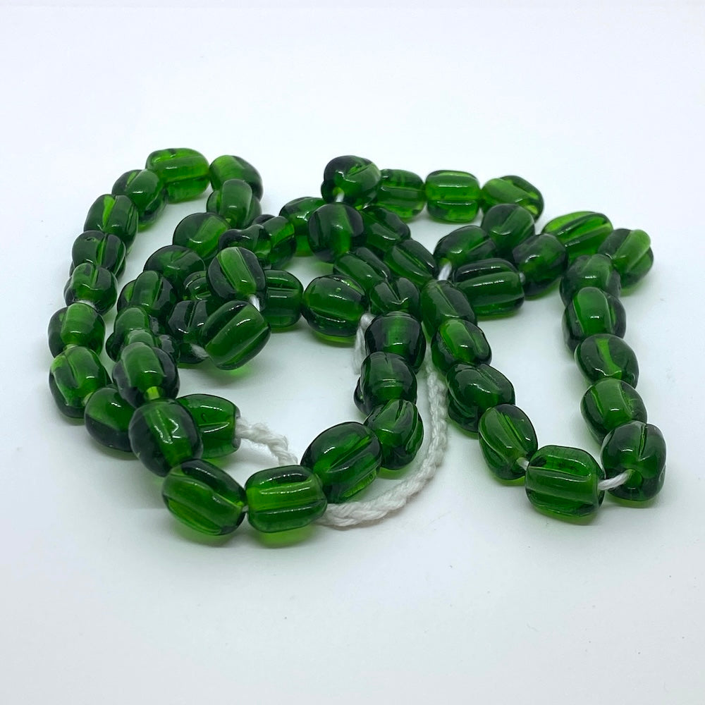 Melons - Bottle Green Transparent - Java Glass Lampwork Beads - (1 strand)