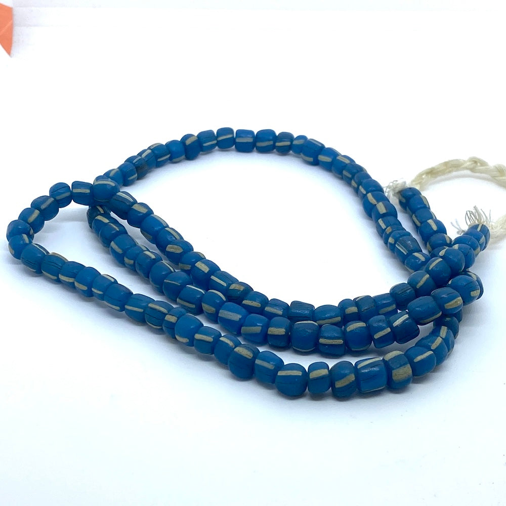 4~5mm Gooseberry - White w. Blue & Red - Java Glass Beads - (1 strand)