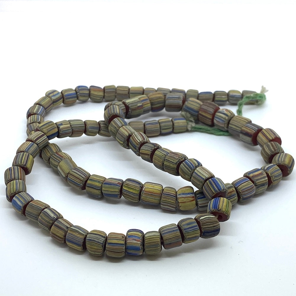 7~8mm Gooseberry - Red w. Multi Stripes - Java Glass Beads - (1 strand)