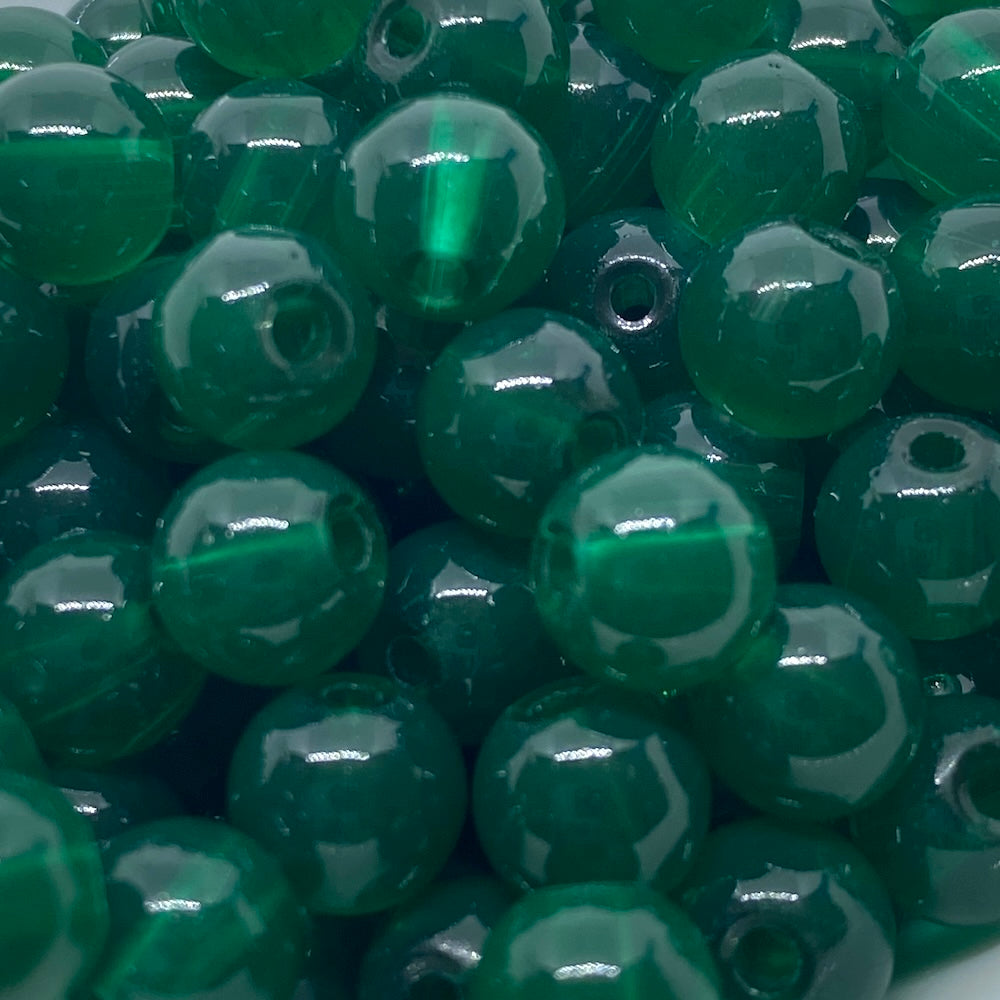 8mm (115) - Green Transparent - Round Glass Bead