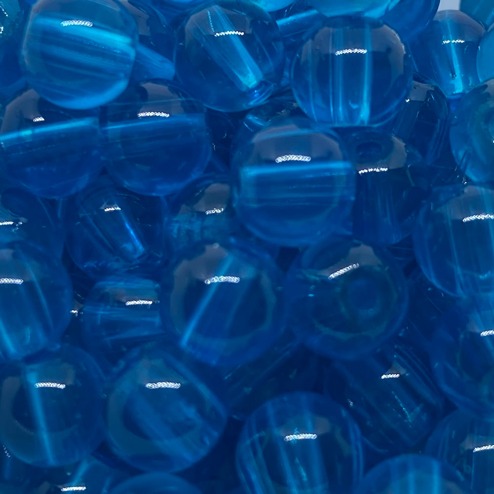 8mm (115) - Aqua Transparent - Round Glass Bead
