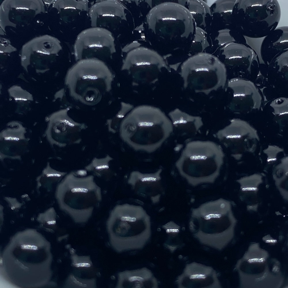 6mm (155) - Black Opaque - Round Glass Bead