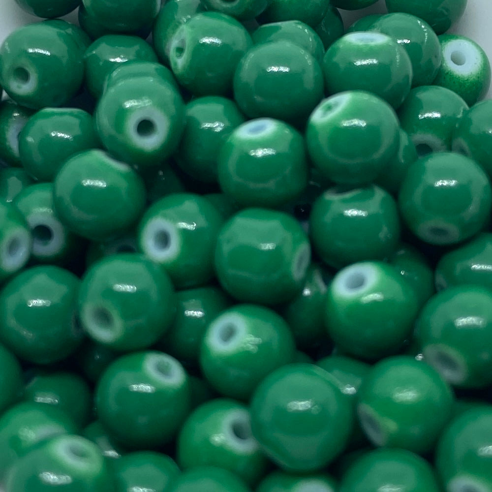 6mm (163) - Christmas Green Opaque - Round Glass Bead