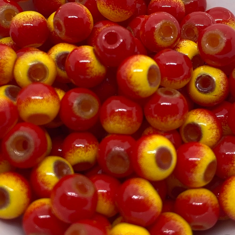 6mm (155) - Orange & Red Opaque - Round Glass Bead