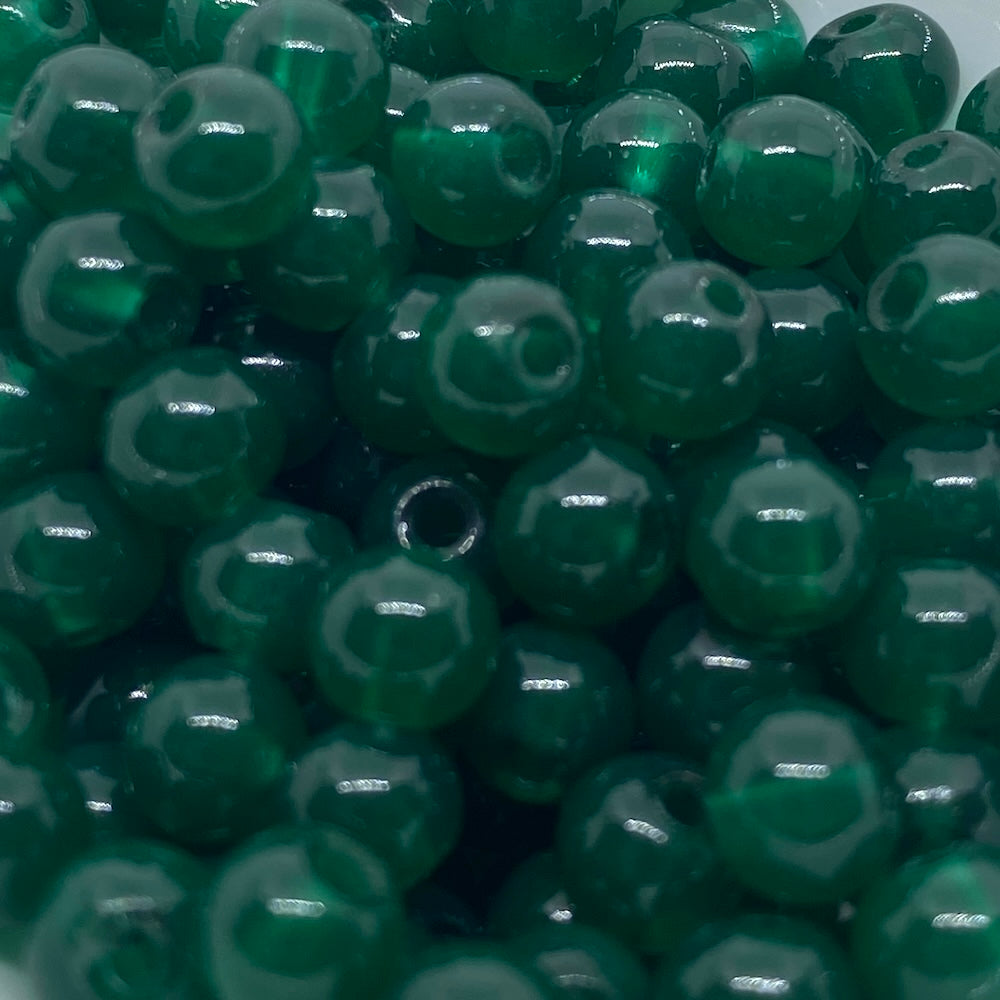 6mm (155) - Green Transparent - Round Glass Bead