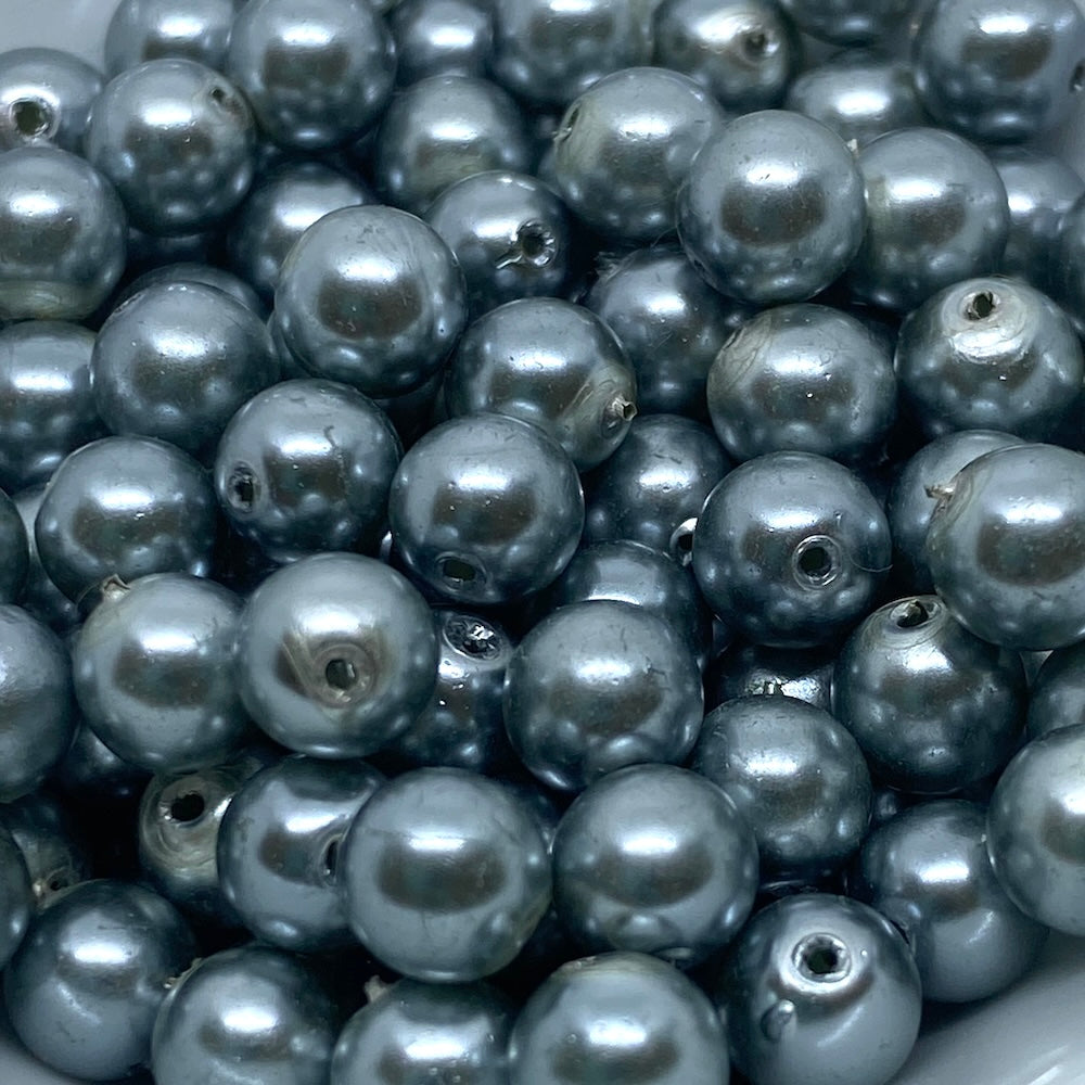 6mm (155) - Silver Opaque - Round Glass Bead