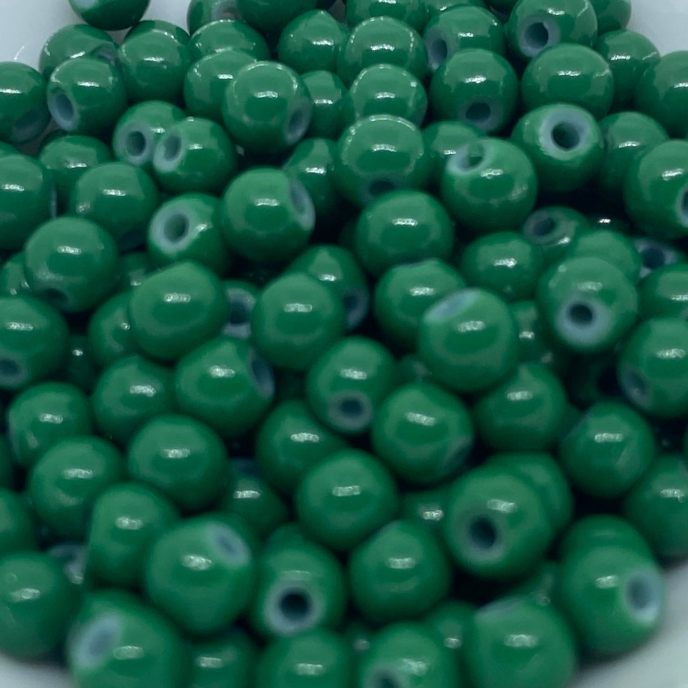 4mm (215) - Christmas Green Opaque - Round Glass Bead