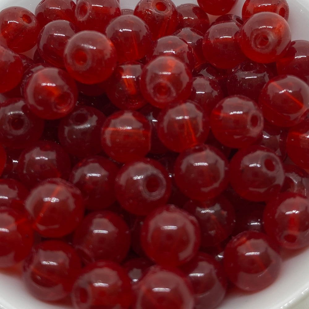 8mm (115) - Red Transparent - Round Glass Bead