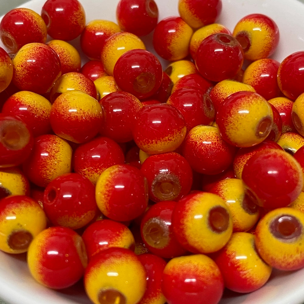 8mm (115) - Orange & Red Opaque - Round Glass Bead