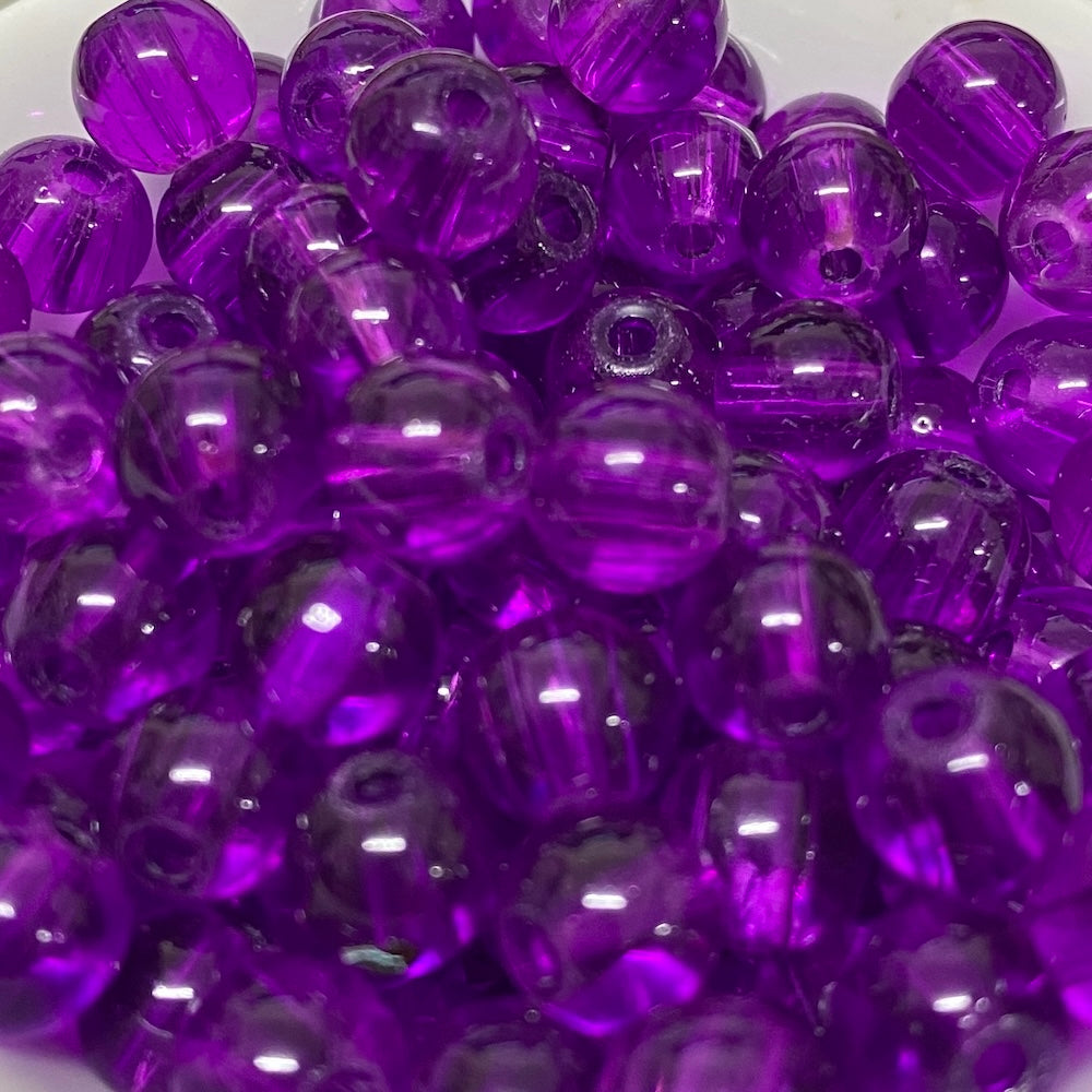 8mm (115) - Purple Transparent - Round Glass Bead