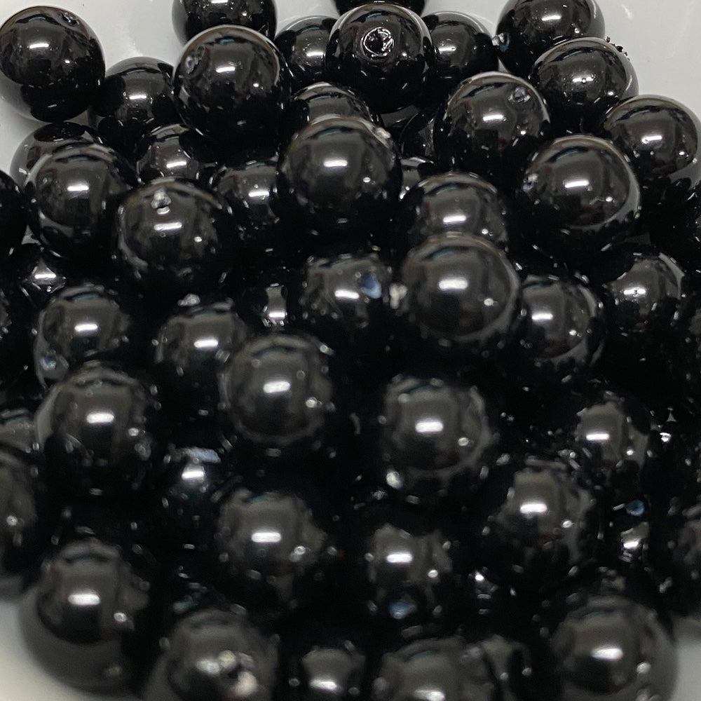 8mm (115) - Black Opaque - Round Glass Bead