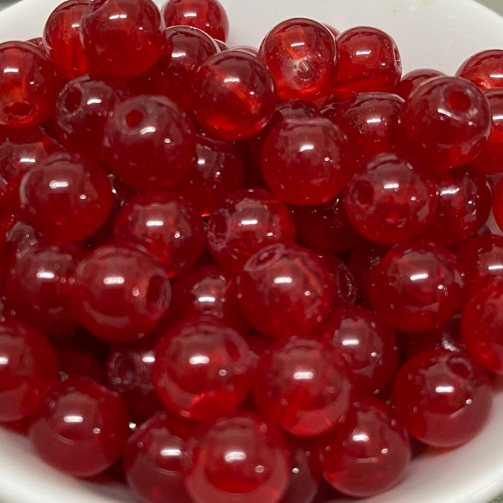 8mm (115) - Red Transparent - Round Glass Bead