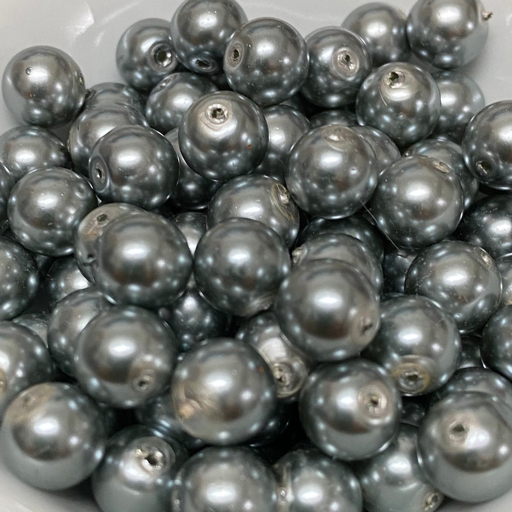 8mm (115) - Silver Opaque - Round Glass Bead